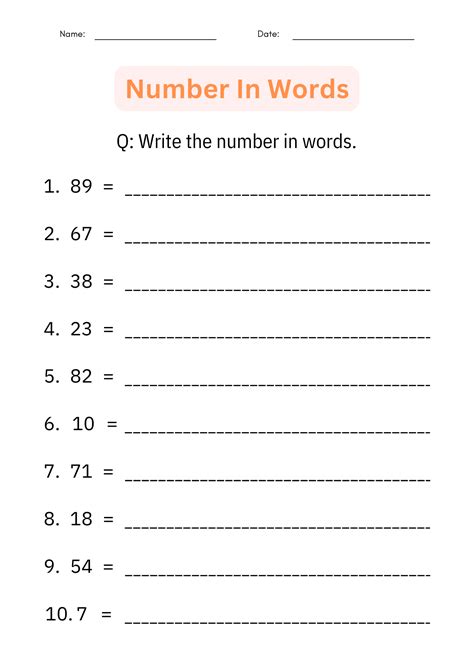 Printable Writing Number Words 1 to 100 Worksheets for Kindergarten ...
