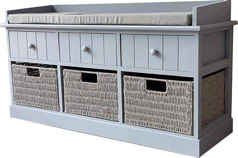 Buy Home Delights Storage Bench with 3 Baskets, Wooden Storage Box with ...