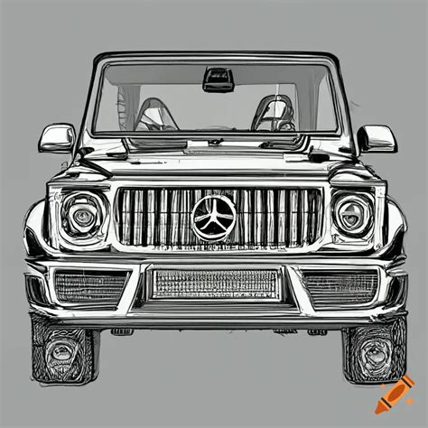 Front view of a black stencil jeep on white background on Craiyon