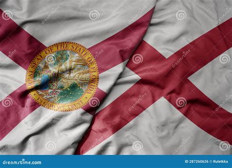 Big Waving Colorful National Flag of Alabama State and Flag of Florida ...