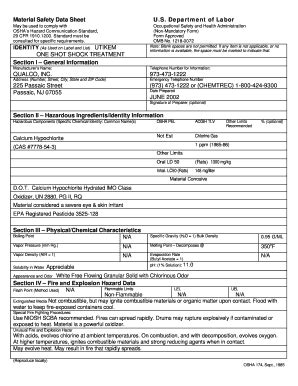 Fillable Online Material Safety Data Sheet US Department of Labor ONE ...