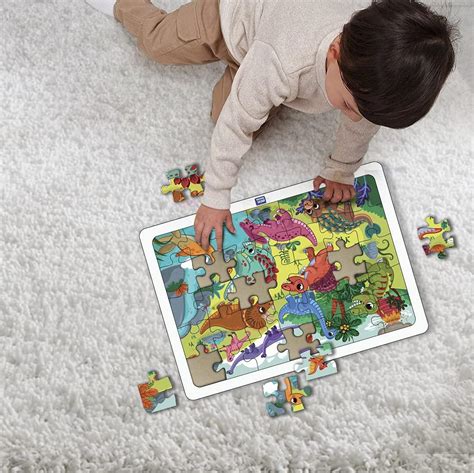 World of Dinosaurs Wooden Puzzle | 35 Pieces with Booster Cards – Mini ...