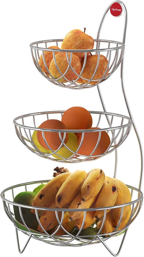 Buy NAVRANG Stainless Steel 3-Tier Fruit & Vegetable Basket for Dining ...