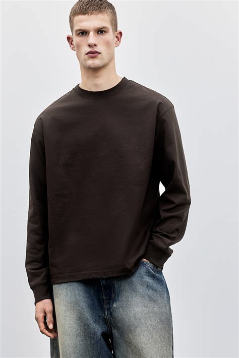 Loose-Fit Long-Sleeved Jersey Shirt - Brown - Men | H&M US