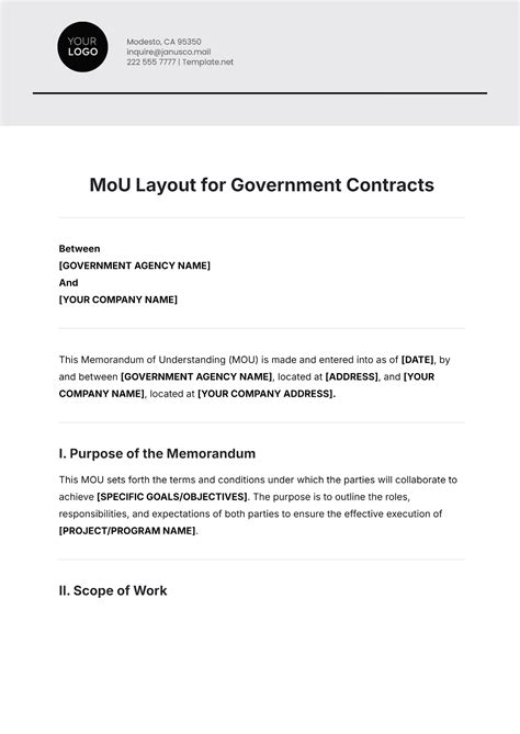 Free MoU Layout for Government Contracts Template to Edit Online