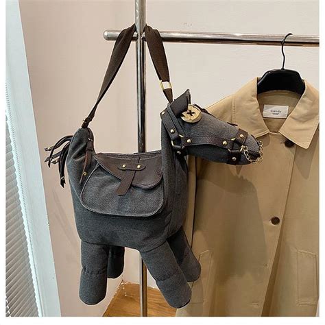 Cute Ugly Black Horse Crossbody Bag – Funny Plush Animal Shoulder Purse ...
