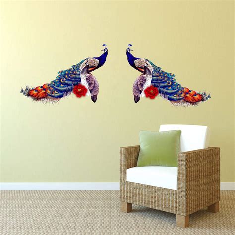 Decor Villa™ PVC Vinyl Two Peacocks 3D Wall Sticker JUST Peel & Stick ...