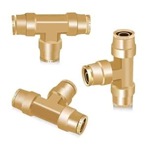 Siptenk 1/2 DOT Air Fittings 3PCS, 1/2 Inch OD Tube Tee Union Brass Air ...