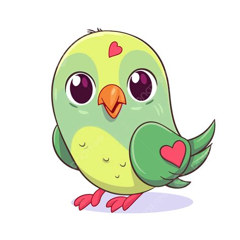 Love Bird Clipart Cute Green Parrot With Heart Shaped Head Cartoon ...