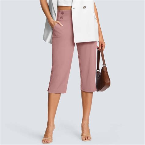 Pink Womens Pants High Waisted Crop Work Pants Summer Casual Slacks ...