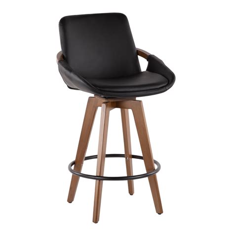 Buy Cosmo Mid-Century Counter Stool in Walnut and Black Faux Leather by ...