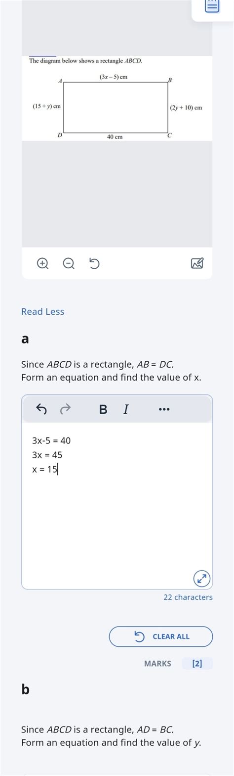 Solved: The diagram below shows a rectangle ABCD. Read Less a Since ...