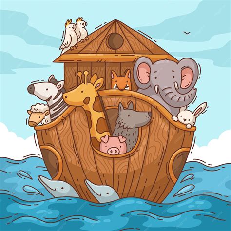 Arca de noé dibujada a mano con ilustración de animales | Vector Gratis