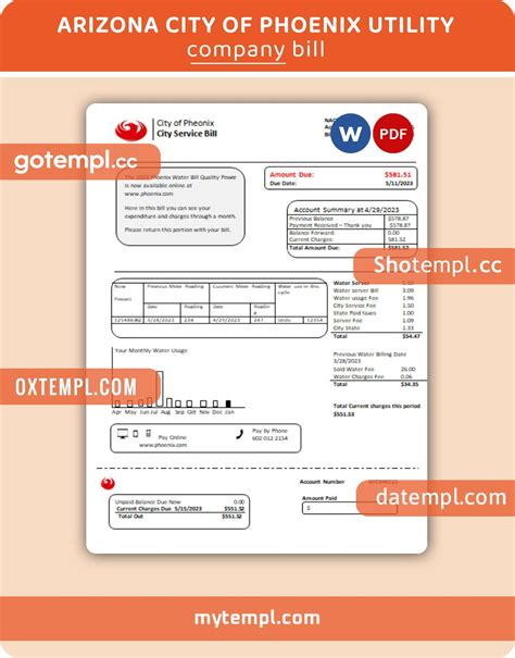 Arizona City of Phoenix business utility bill, Word and PDF template