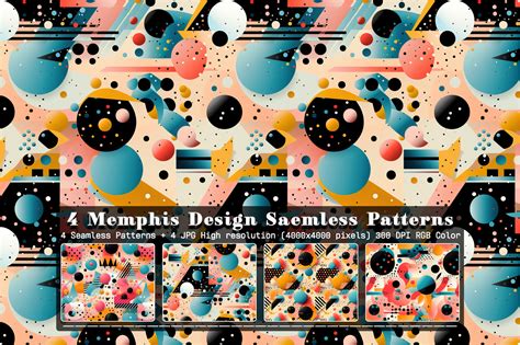 Memphis Design 4 Seamless patterns Textures Backgrounds - FilterGrade