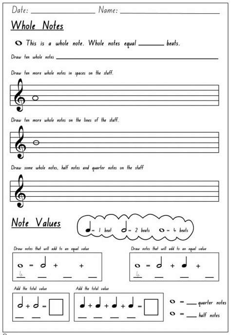 Image result for WholeNote Worksheet