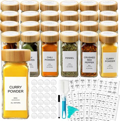 Amazon.com: Set of 24 Glass Spice Jars with Various Labels, Bamboo ...