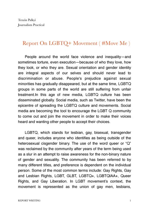 Report Writing On Representation of LGBTQI+ In the media - Tenzin ...