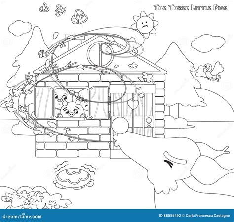 Coloring Three Little Pigs 7: The Bricks House Cartoon Vector ...