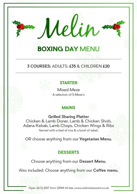 Boxing Day Menu 的图像结果