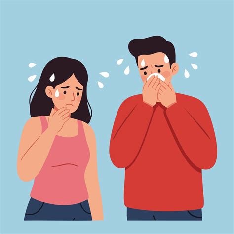 Sick couple with cold symptoms sneezing and sweating feeling unwell ...