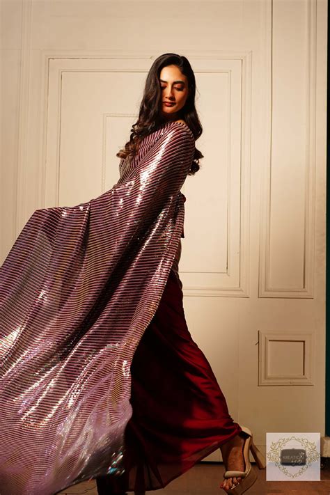 Dazzle Maroon Sequins Half Saree – kreationbykj