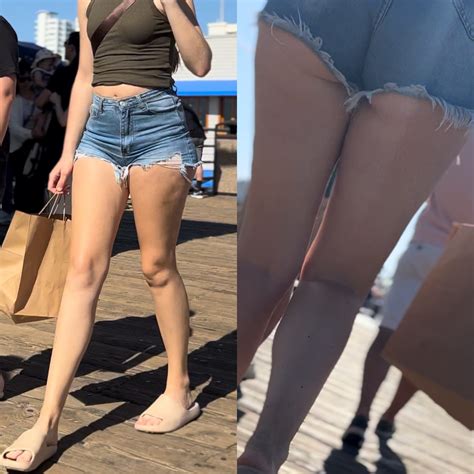 Cheeky hottie in denim shorts showing off her juicy legs - Candid Best ...