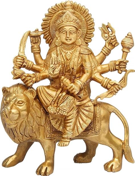Dattatreya Brass Goddess Durga Inlay Statue, Height 9" I Home Decor ...