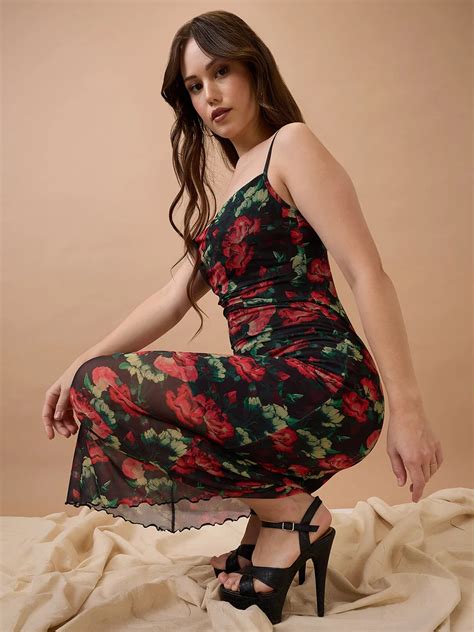 globus black floral Globus Women Floral Print Strappy Sleeves Cowl Neck ...
