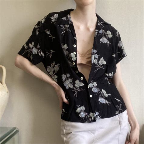 Laura Ashley Women's Black and Blue Shirt | Depop