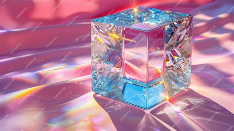 Premium Photo | 3d crystal glass cube with refraction and holograph