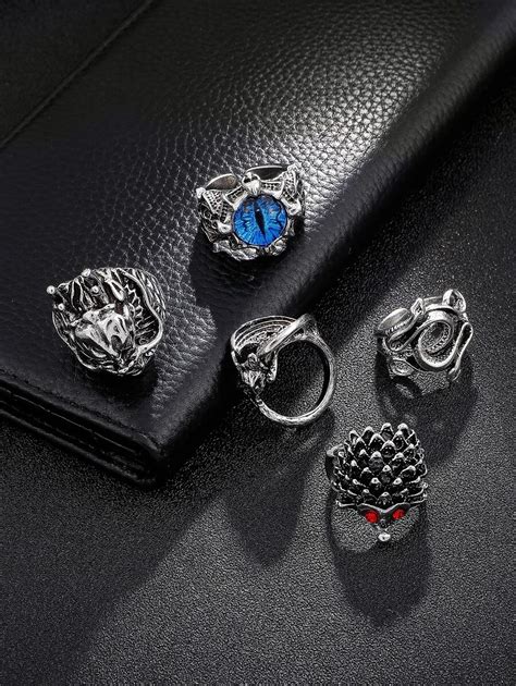 Fashionable and Popular 5pcs Men Snake Design Ring Stainless Steel for ...