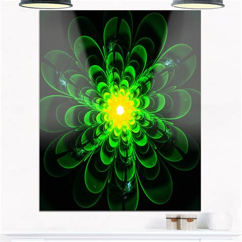 Design Art MT12164-12-28 Glowing Green Fractal Flower on Black Floral ...