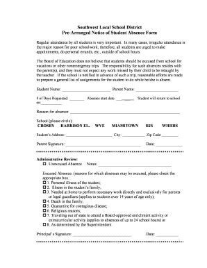 Fillable Online SLSD Notice of Pre-Arranged Absence Fax Email Print ...