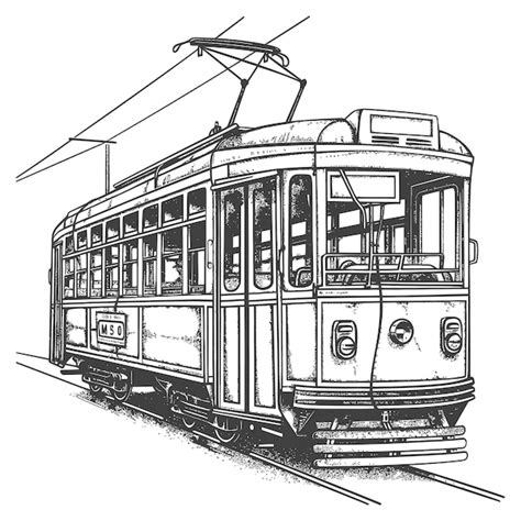 Vintage Straßenbahn detaillierte Linie Zeichnung Illustration | Premium ...