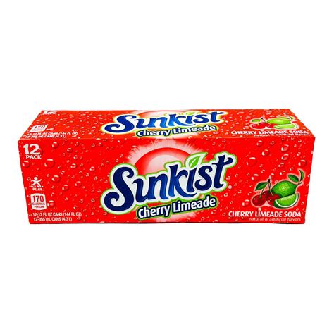Sunkist Caffeine Free Cherry Limeade Soda Pop 12 Fl Oz 12 Pack Cans