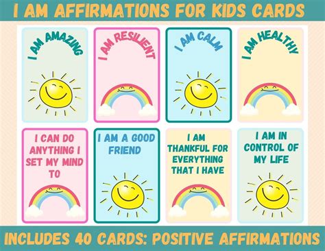 Positive Affirmation Cards for Kids / 40 Affirmations Printable Cards ...