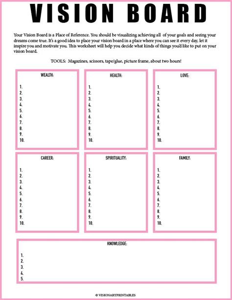 Image result for Vision Board Worksheet