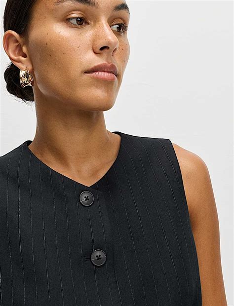 Buy Striped Collarless Waistcoat at Marks & Spencer