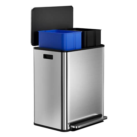 60L Dual Trash Can - 16 Gallon Stainless Steel Step Garbage Bin with ...