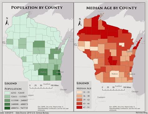 GIS 1 - GEOG 335: Lab 2 - Wisconsin Population and Median Age by County
