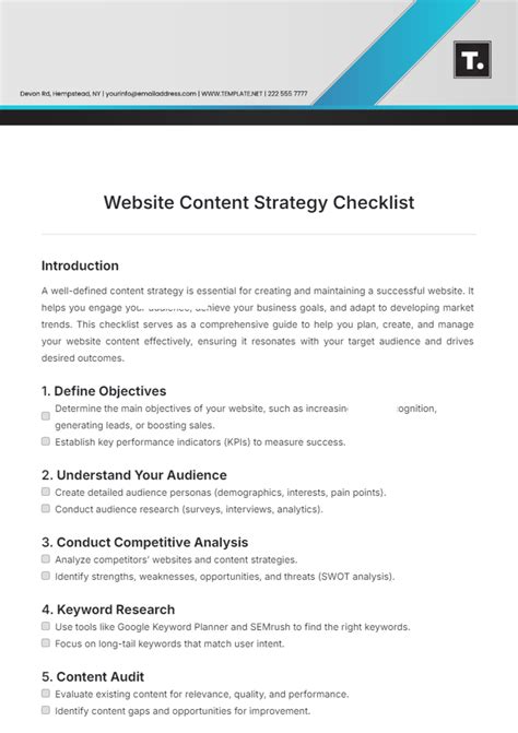 Free Website Content Strategy Checklist Template to Edit Online