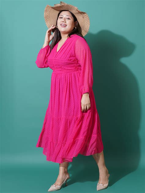 U&F Beyond Women Plus size Georgette V-Neck Tiered Dress