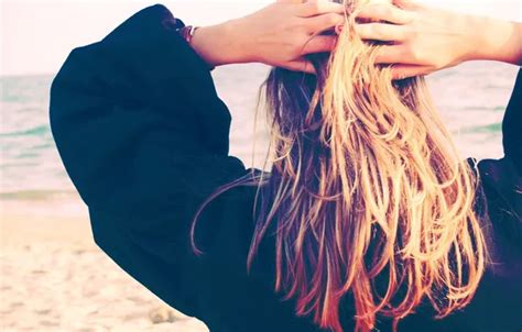 Wallpaper sea, beach, hair, Girl, blonde, the view from the back for ...