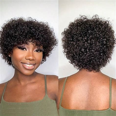 Kinky Curly Pixie Wigs For Women 150% Density Human Hair Rose Net Cap ...