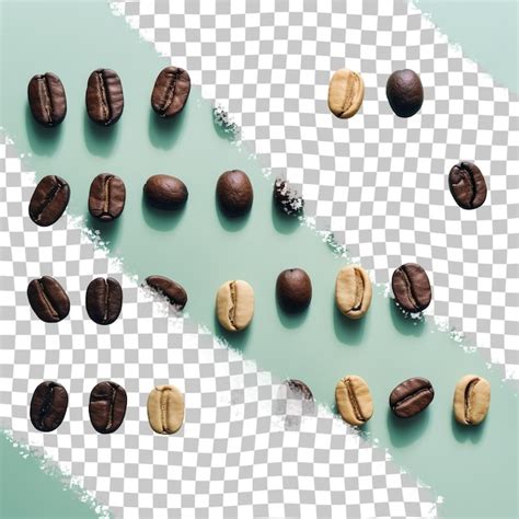 Various coffee beans on a transparent background with an array of ...