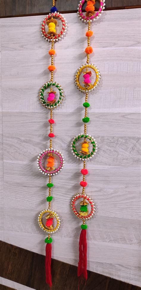 LAMANSH® (3.5 feet) 10 pcs Gota hangings with Tassels , Rings & Pom Po ...