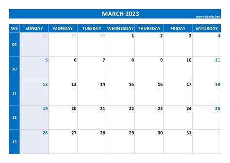 March 2023 calendar -Calendar.best