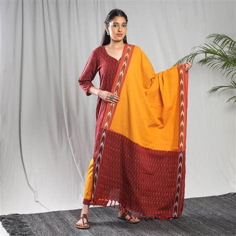Pochampally Ikat Weave Cotton Kurta with Palazzo & Dupatta Set