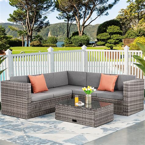 Vongrasig Outdoor Patio Furniture Set, All Weather PE Wicker Rattan ...